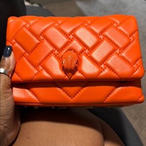 Kurt Geiger Orange Quilted Leather Crossbody Clutch EUC